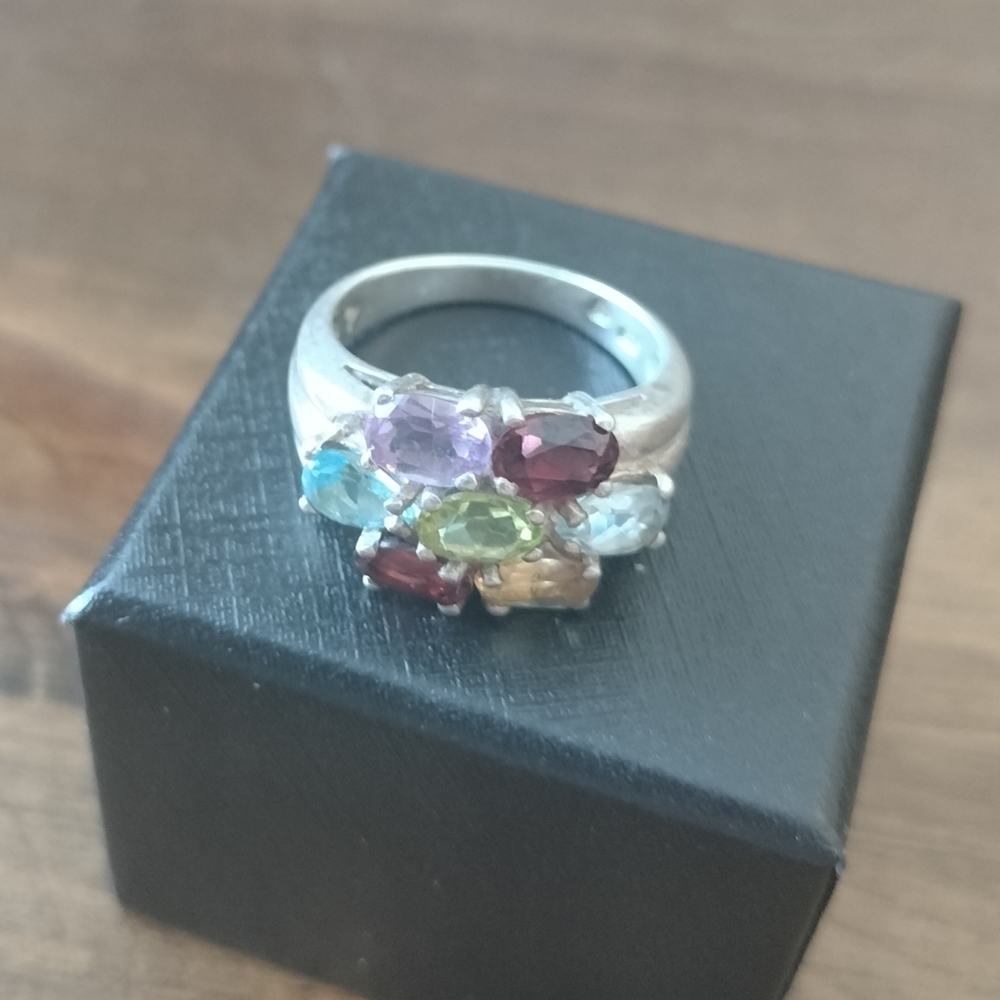 Vintage Sterling 925 Multi Gemstone Ring